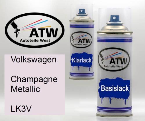 Volkswagen, Champagne Metallic, LK3V: 400ml Sprühdose + 400ml Klarlack - Set, von ATW Autoteile West.